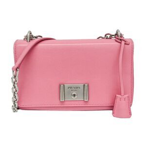 Prada Lux Chain Lock Flap Saffiano Leather Pink Leather Handbag